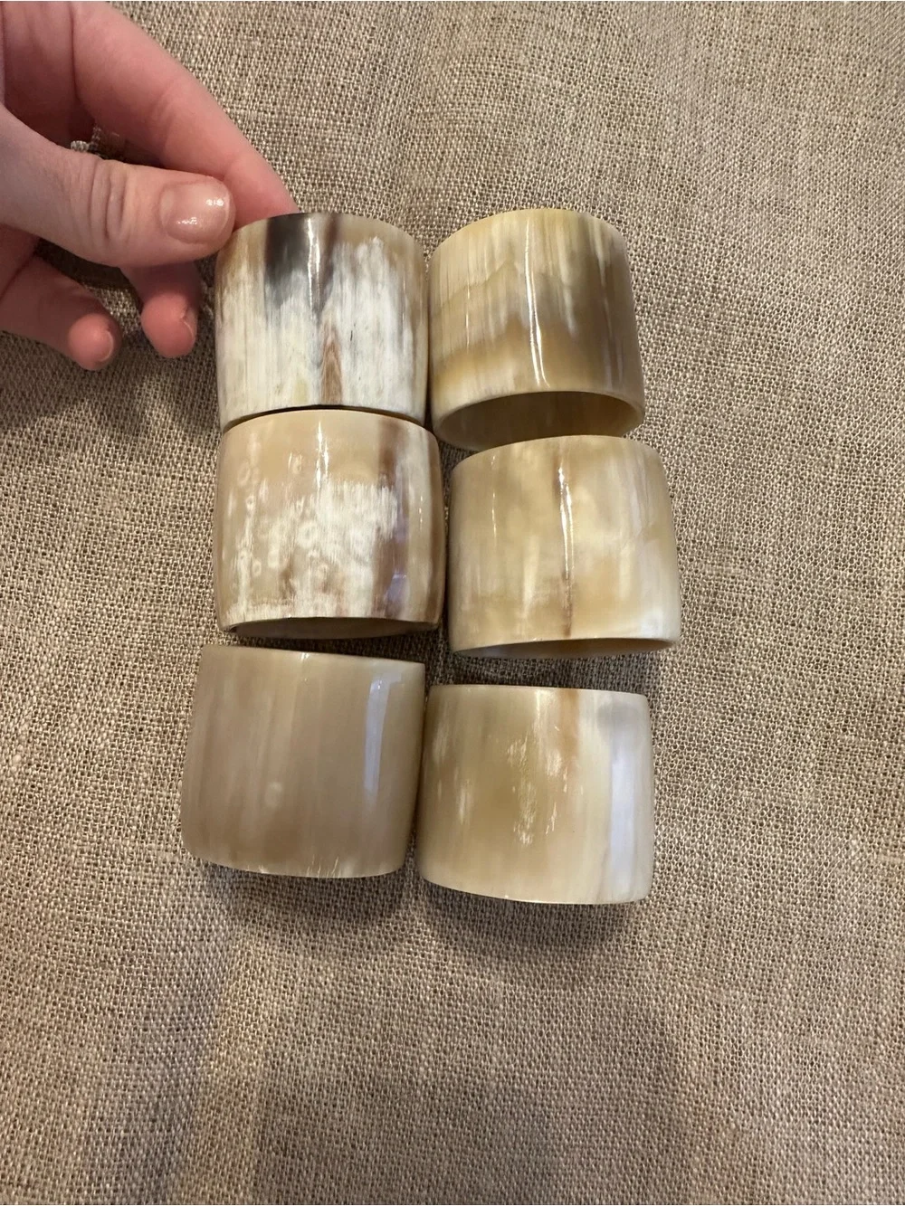 Williams Sonoma Horn Napkin Rings in Cream and Brown - Set of 6